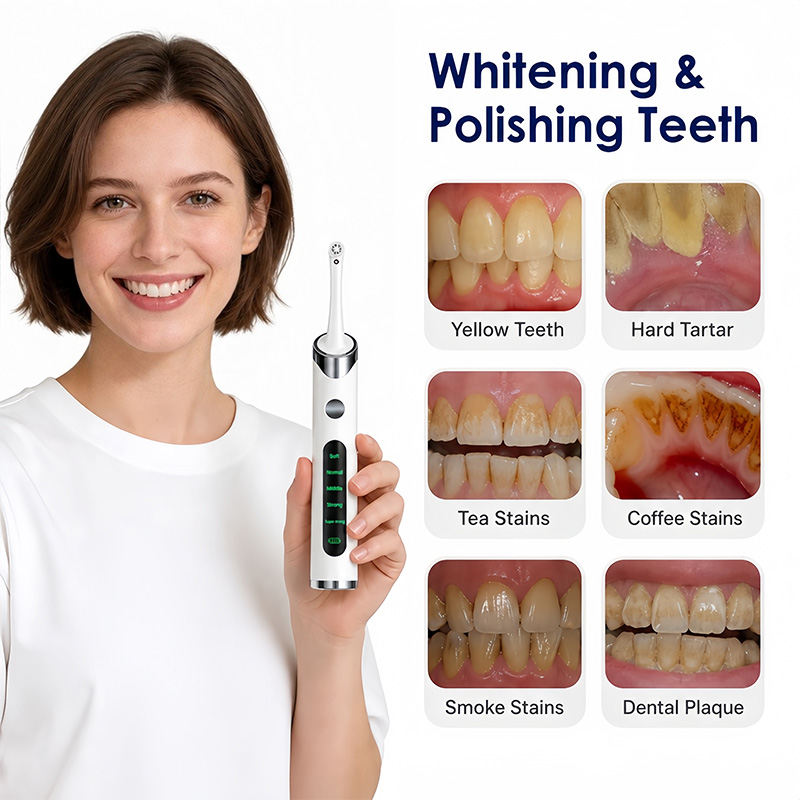 Teeth Whitening Led Kit - 歯磨きポリッシャー歯のホワイトニングキット、歯の洗浄とホワイトニング用、6つのブラシヘッドとLEDライト搭載、充電式