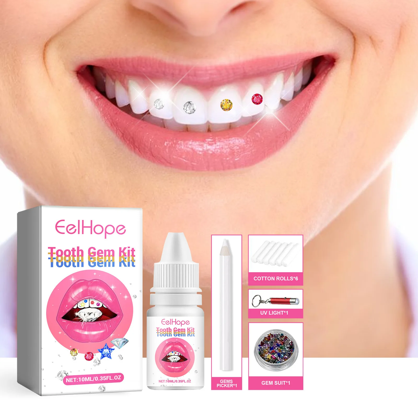 Teeth Whitening Light Kit - 歯用ジュエリーキット DIY クリアプレシャスストーンデコレーション グリッター 美しい笑顔 粘着性のある丈夫なクリスタルライト