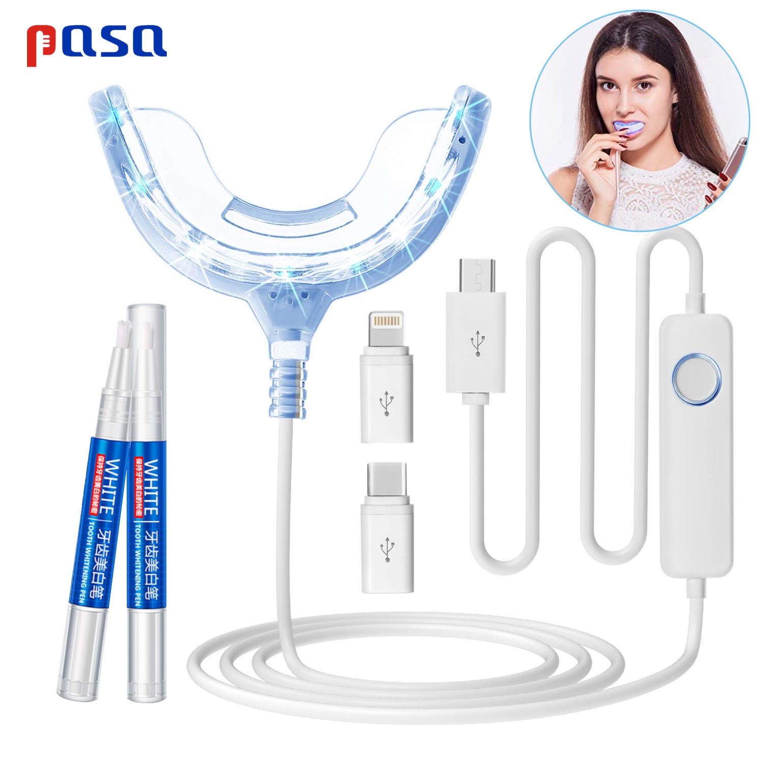 Teeth Whitening Led Kit - 携帯型LED冷光ブルーライトスマイルブライトニングキット-歯のケア用ジェルアプリケーター2個、家庭用ホワイトニングデバイス