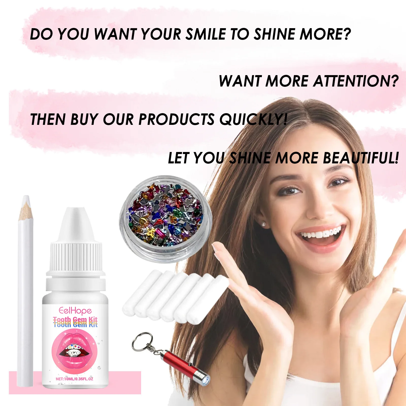歯用ジュエリーキット DIY クリアプレシャスストーンデコレ - Teeth Whitening Light Kit のレビューと価格